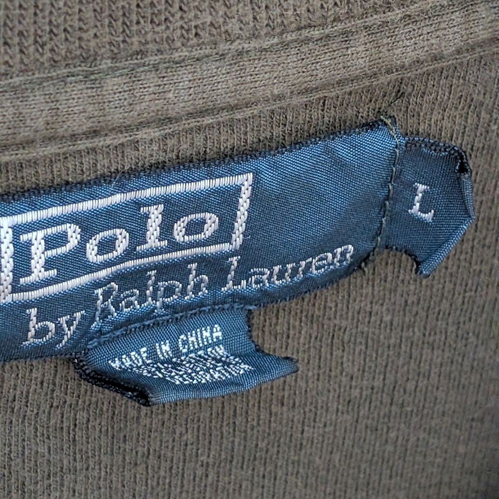 Vintage Polo Ralph Lauren Embroidered Logo Quarter Zip Henley In Olive Green - Picture 6 of 6